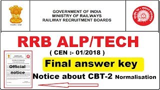 RRB ALP/TECH cbt-2 final answers keys ( CEN:-01/2018)