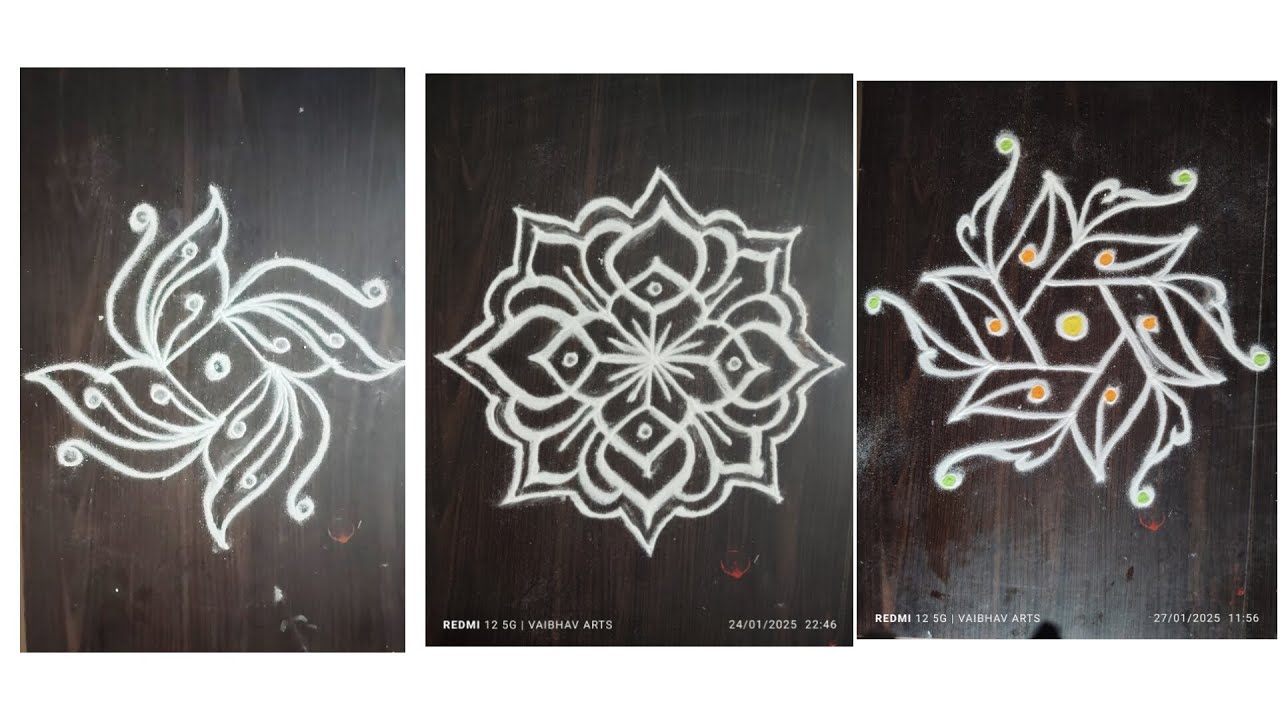 Simple Rangoli Types Daily Rangoli - 3 types of simple rangoli designs - YouTube