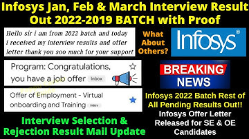 Infosys Result Out for 2022-2019 BATCH⚡ Jan, Feb & March Interview Selection & Rejection Results Out