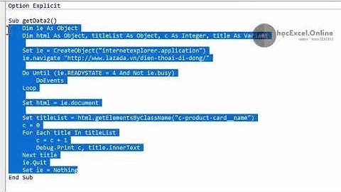 Bài 95.  Lấy dự liệu từ Website về bảng tính | VBA for Excel Nâng cao | Học lập trình - YouBo