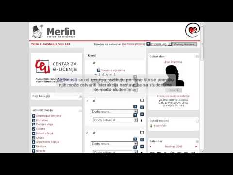 Sustav za e-učenje Merlin (Moodle 1.9): organizacija i sadržaj kolegija