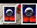 Easy Moonlit Sky Acrylic Silhouette Painting for Beginners | #dailychallenge35 | Paint It