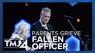 Parents of police officer killed in line of duty speak at funeral