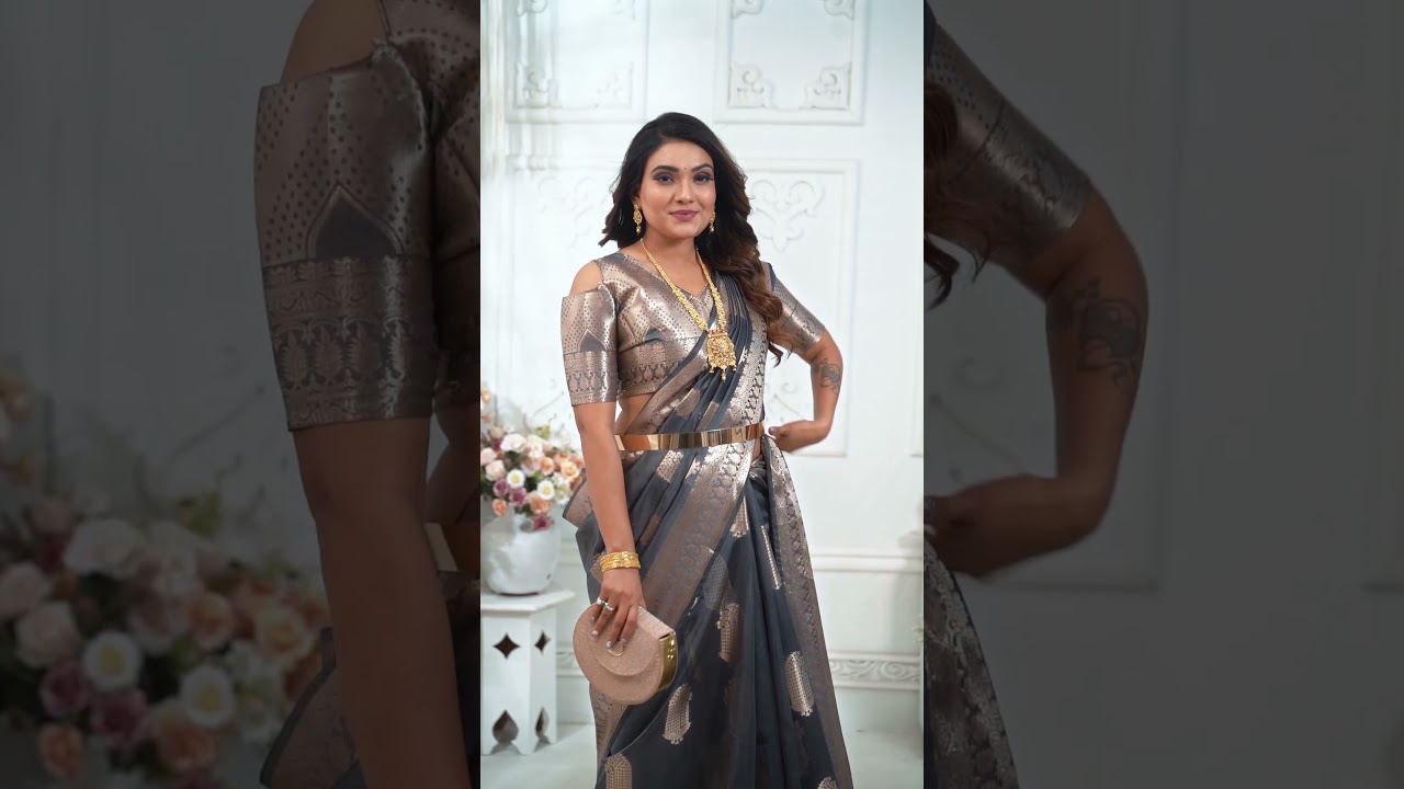 Gray Soft Organza Banarasi Silk Saree