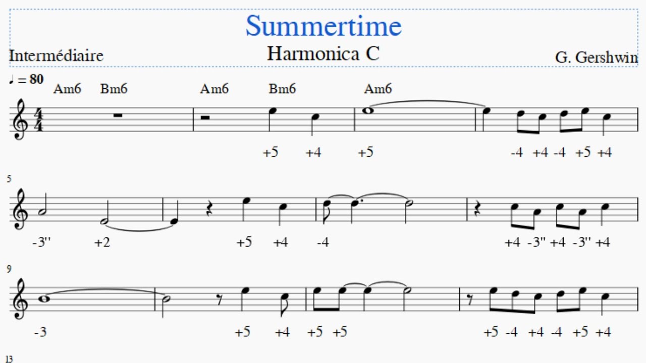 Summertime harmonica C Niveau intermédiaire YouTube