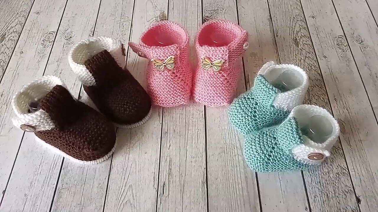 Детские пинетки вязаные спицами.