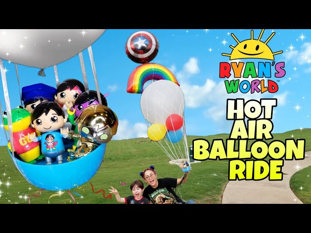 Ryans World VS Hot Air BALLOON! How many can RIDE?  Helium Hot Air balloon TOY Challenge class=