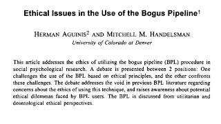 Ethical Dilemmas in Deception in Research: Lessons from the Bogus Pipeline Debate