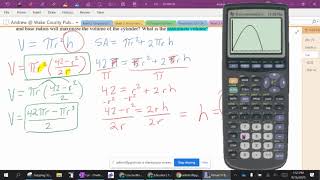 Optimizing cylinder volume by graphing (pre-calculus/math 3)