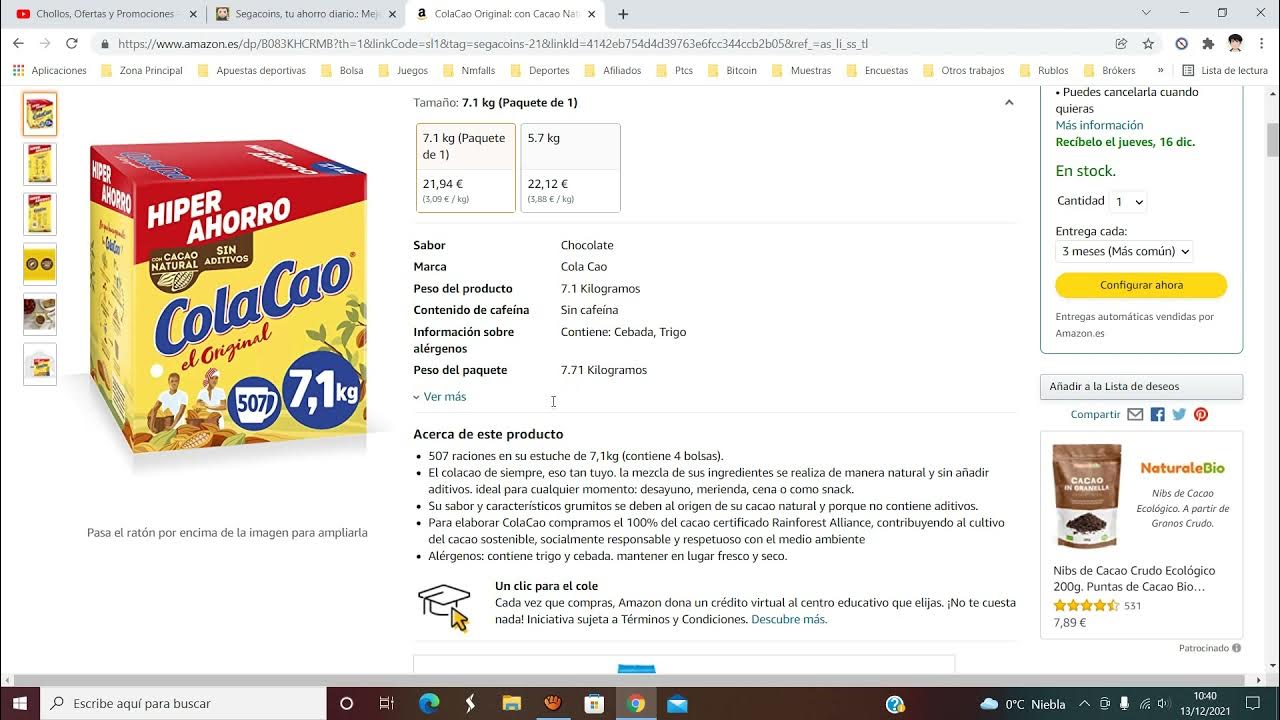 🥛 ¡Oferta ! ColaCao Original con Cacao Natural 7.1kg barato 19€ ¡32  DTO! Opinión