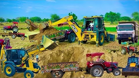 JCB 3dx Backhoe Loading Mud in Mahindra 575 Di tractor JCB Miti khudai work video #jcb #jcbkhudai
