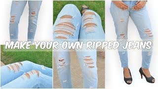How to make Ripped Jeans | Distressed jeans DIY - YouTube