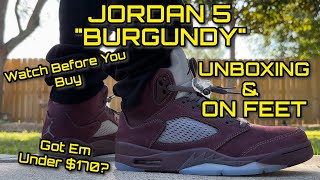 GOT JORDANS UNDER RETAIL!?? JORDAN 5 BURGUNDY UNBOXING REVIEW & ON FEET #jordan #jordan5 #fotd