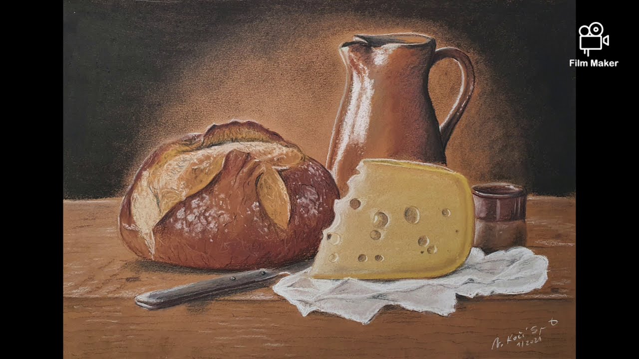 Kresba pastelem - Zátiší s chlebem / Drawing with pastels - Still life with bread