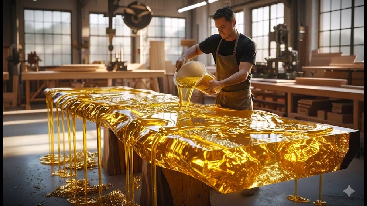 The Process Of Making A Unique Plastic Table From Dead Wood. Amazing Korean Carpenter.