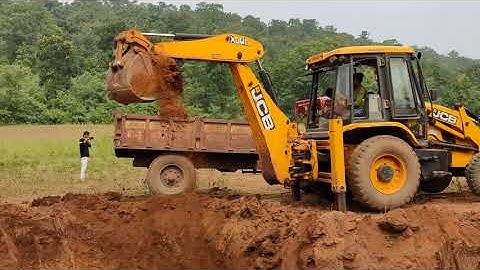 JCB Backhoe Loading Soil in Dump Truck- Tata Tipper Truck Unloading Soil For Making Panchayat Bhawan