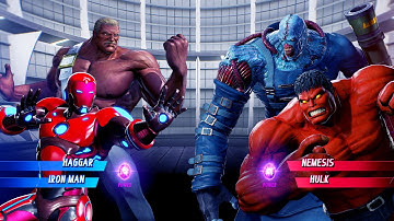 Haggar & Iron Man vs Nemesis & Red Hulk (Very Hard) - Marvel vs Capcom | 4K UHD Gameplay