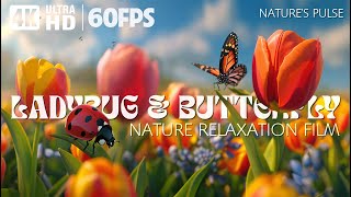 LADYBUG & BUTTERFLY | Relaxing Music & Cricket Sounds ♫ 4K(60FPS) Peaceful Nature Film