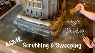 ASMR (Soft spoken) Scrubbing,Sweeping,Cleaning the wood burning stove. screenshot 2