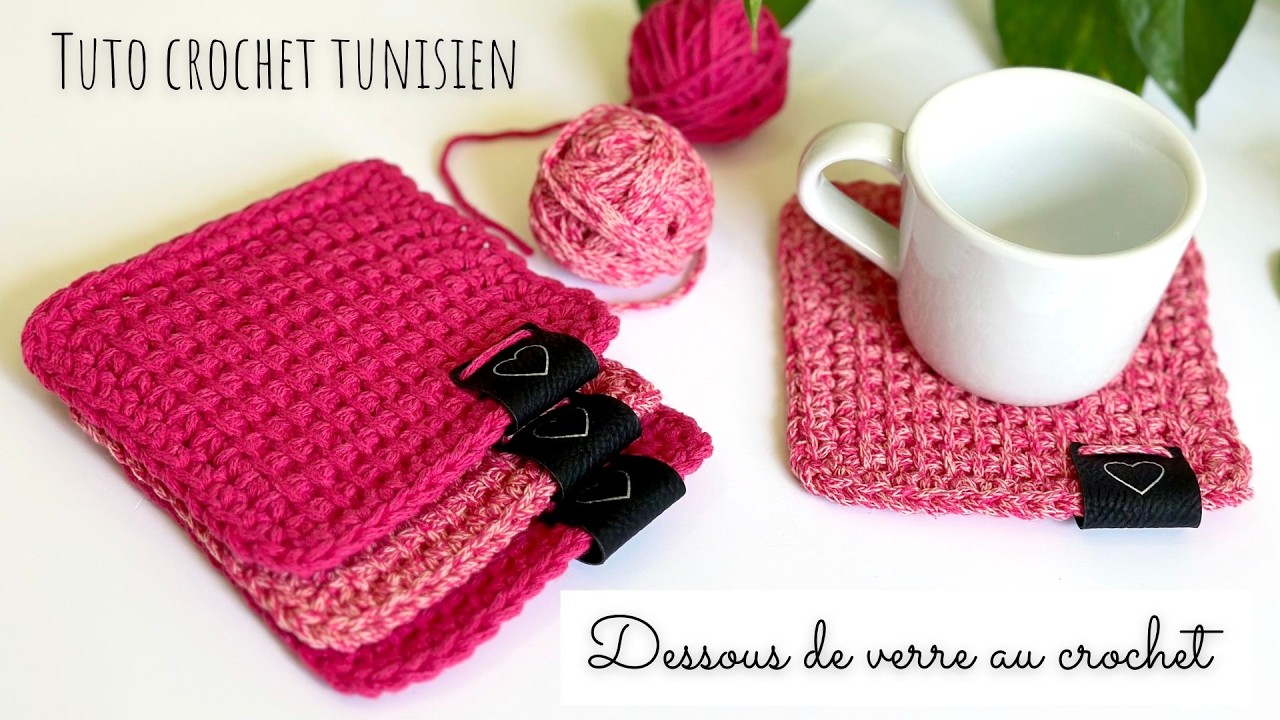 Dessous de verre au CROCHET TUNISIEN avec des restes de pelotes ✨ Débutant  🧶 Tuto crochet gratuit