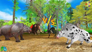 Cow Cartoon, Rhinoceros vs Buffalo🙄Mammoth Elephant