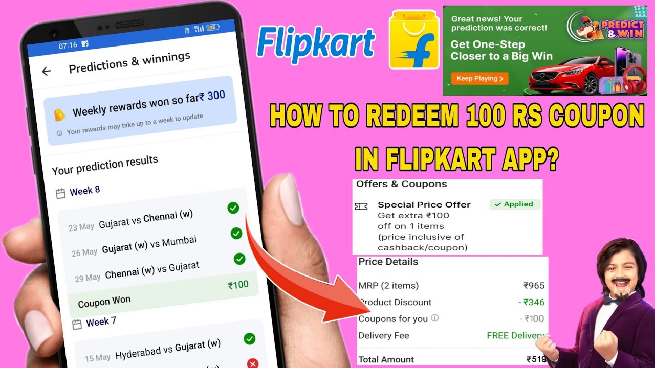 Flipkart predict and win 100 rs coupon using trick How to use 100 rs