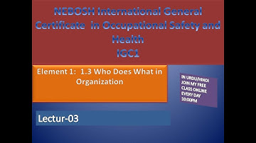 Lecture 3 NEW NEBOSH IG1 Element 1 Element 1:  1.3 Who Does What in Organization in Urdu