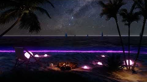 Purple Beach Night Ambience | Ocean Sound for Sleep | Campfire ASMR