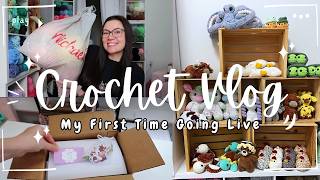 CROCHET VLOG 🧶 MY FIRST TIME GOING LIVE 🎥 ORDER PACKING 💌 I CANT BELIEVE THIS SOLD 🐙