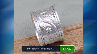 ETSY Boho Solid 925 Sterling Silver Engraved Flower Band Ring Handmade Silver