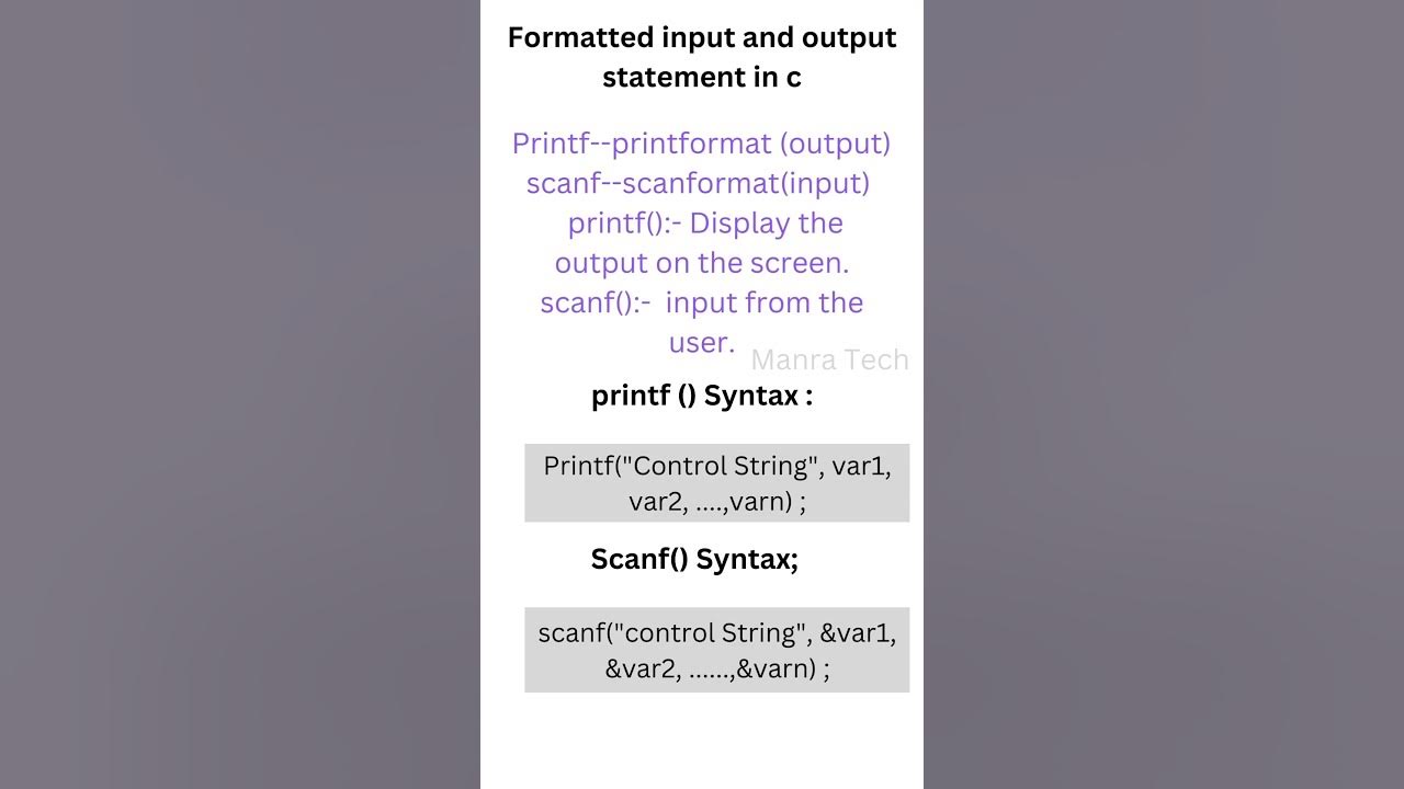 Input and output statement in c /printf and scanf syntax/c basic in ...