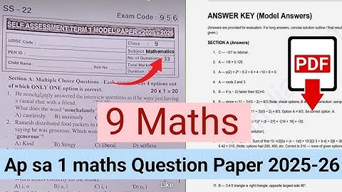 💯Real 9th Class Maths Sa1 Question paper 2025-26| Ap Sa 1 9t mathematics Question Paper 2025 answer