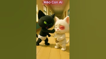 Mèo con bị Mèo đen lấy đi trà sữa và cái kết #shorts #cat #ai #meow #meo