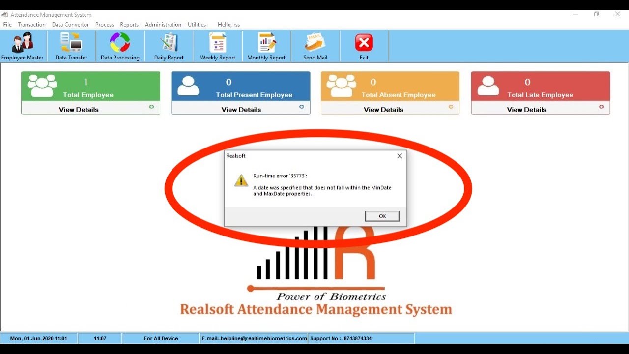 How to solve Realsoft Run time error 35773 | Realtime Biometric Attendance software