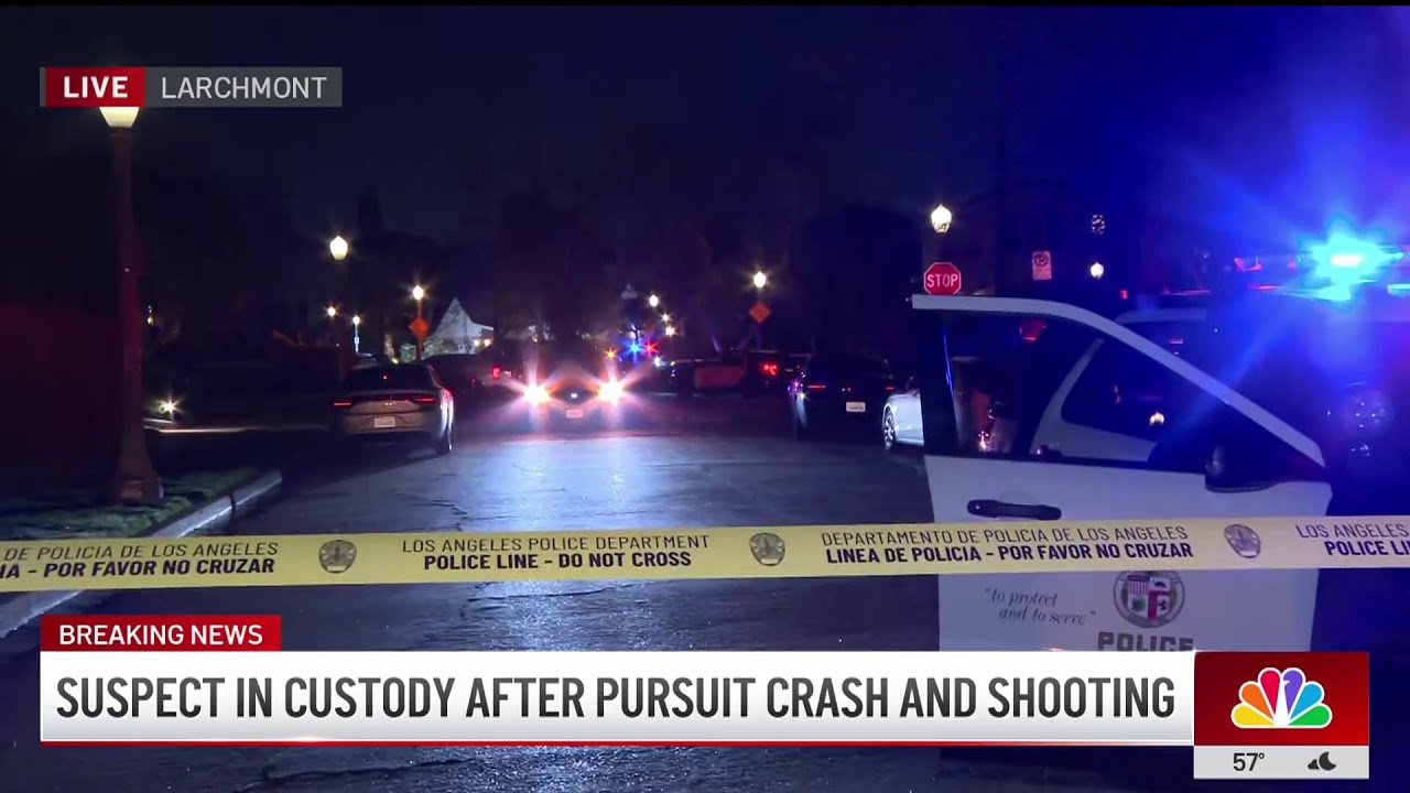 Suspect in custody after pursuit crash and shooting in Larchmont - YouTube