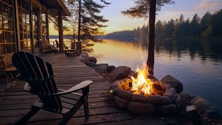 Cozy Fireplace with Lakeside Forest Scene | Fire Sounds for Deep Relaxation and Stress Relief
