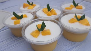 พุดดิ้งมะม่วง Mango pudding ราดหน้ากะทิ ทำง่ายๆ ไม่ต้องอบ พร้อมคำนวณต้นทุน new new eat food