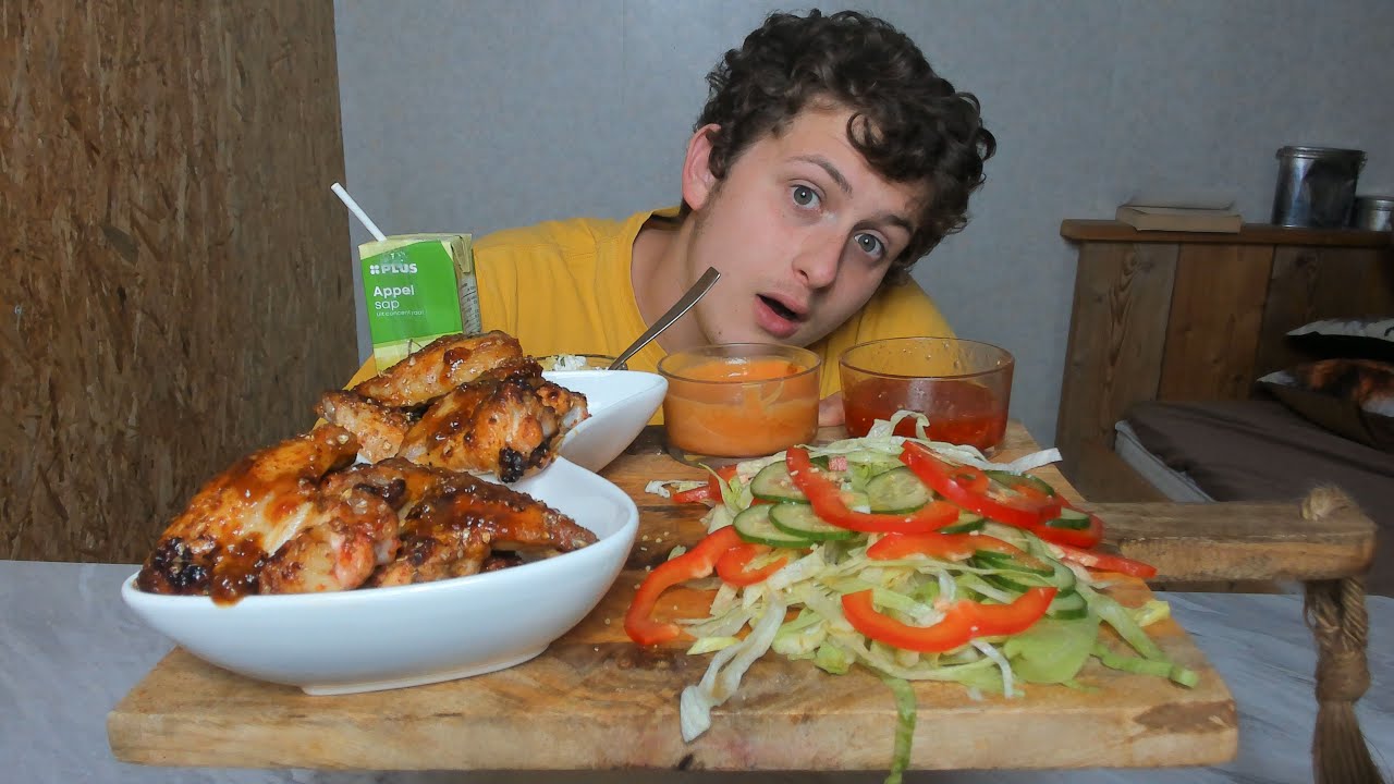 Spicy Honey Garlic Chicken Wings Mukbang { Halal Chicken Edition }