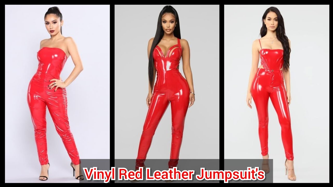 Sexy Red Black Latex Look Jumpsuit Catsuit S M L Lace Up Long Sleeve Vinyl  Wet | eBay