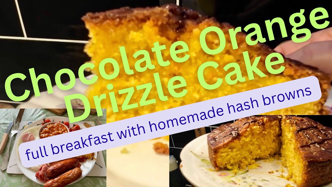Шоколадный торт с апельсиновой глазурью и полноценный завтрак с домашними картофельными оладьями.