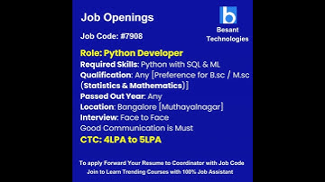 Python Job Openings|Join & Get Placements|Besant Technologies #shorts #mncjob #job #viral #python