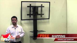 2xhome TV Wall Mount Bracket Bundle with HDMI Cable and Triple Shelf Package (Black) TV Mount with Shelf - Adjustable