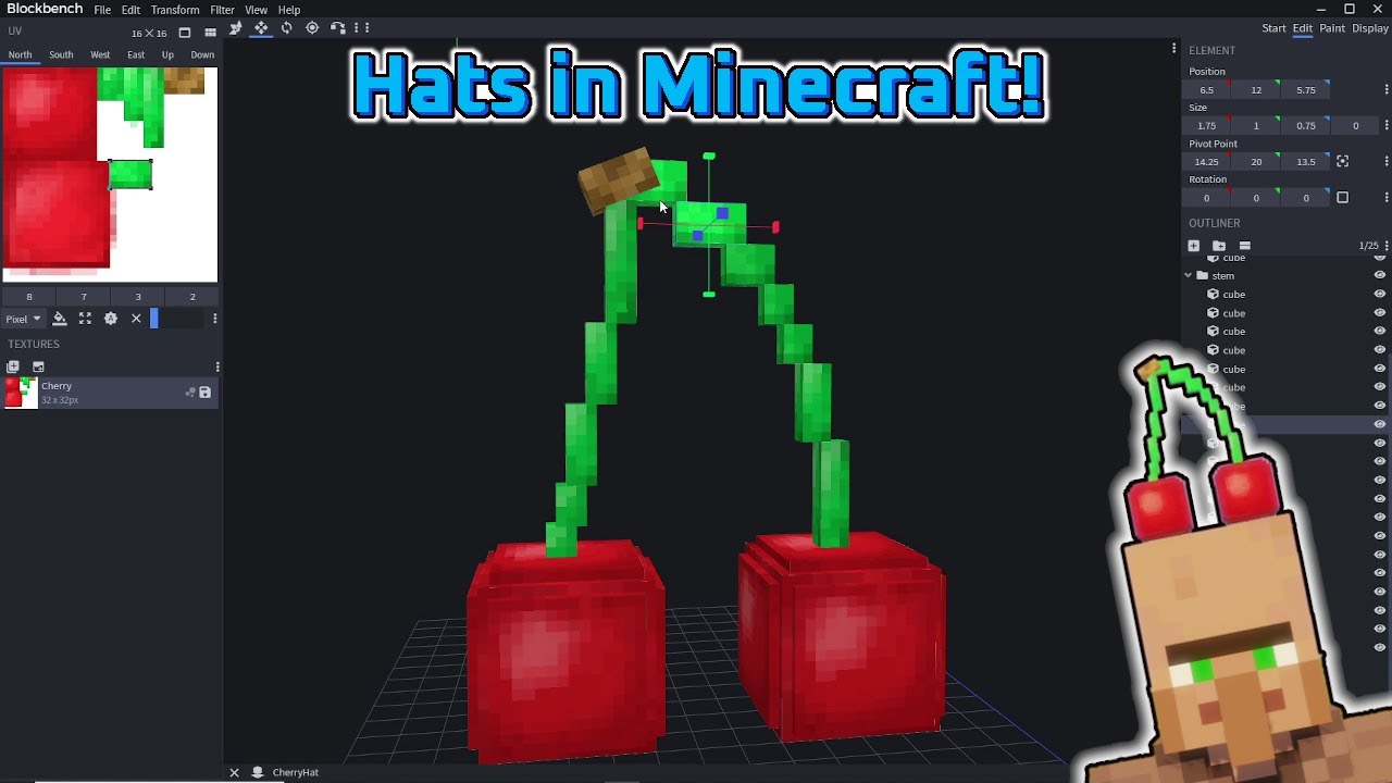 Modelling a Custom Cherry Hat in Minecraft using Blockbench! - YouTube