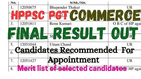 October 8, 2024 l HPPSC PGT COMMERCE FINAL RESULT OUT l MERIT LIST OF SELECTED CANDIDATES