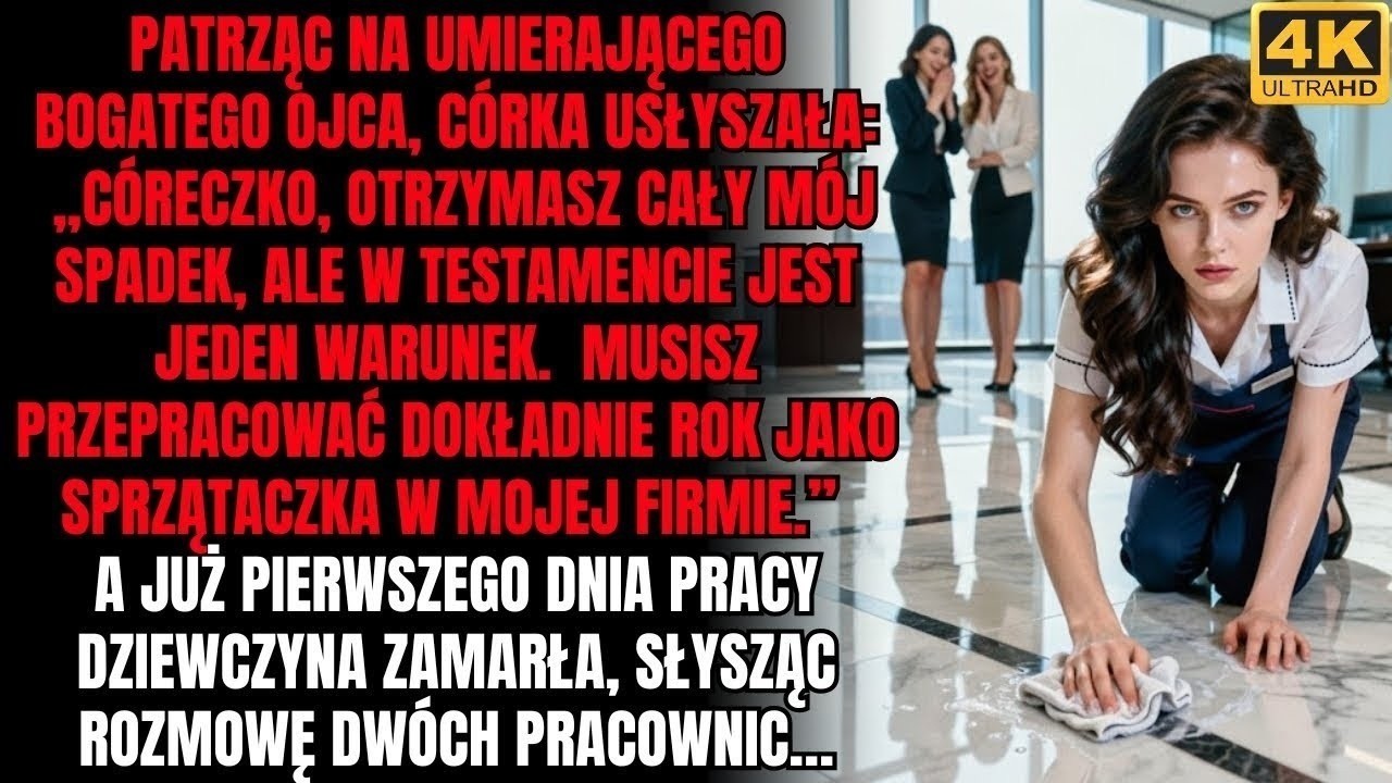 Kiedy ojciec na łożu śmierci postawił mi warunek, że przez cały rok mam sprzątać w jego własnej firmie, myślałam, że to tylko kolejny z jego testów. Pierwszego dnia, gdy z mopem w ręku usłyszałam...