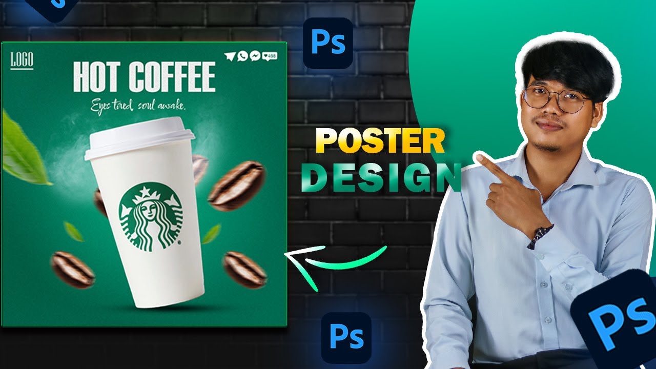 🔥 Как создать постер с горячим кофе в Photoshop 2025 | Современная реклама кофе – полный урок