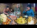 Mix vegetable recipe  cauliflower potato and beans lentils cooking  eating in village kitchen