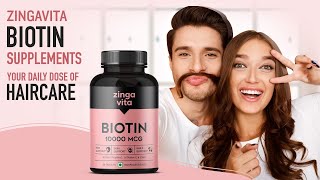 Zingavita Plant Based High Potency Biotin Tablets For Hair Growth, Glowing Skin Strong Nails