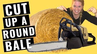 Cutting a Round Bale with a Chainsaw