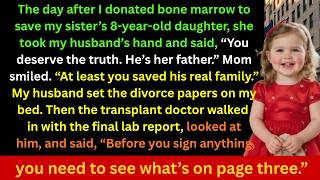 I Donated Marrow to save my sister's daughter. The next day she said my husband was the father